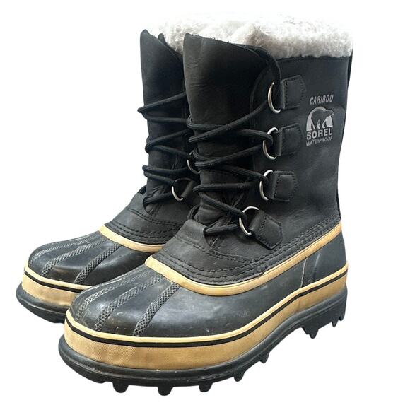 Sorel Caribou Boots Women 6 Black Waterproof Winter Snow Insulated Leather Work - Picture 2 of 14